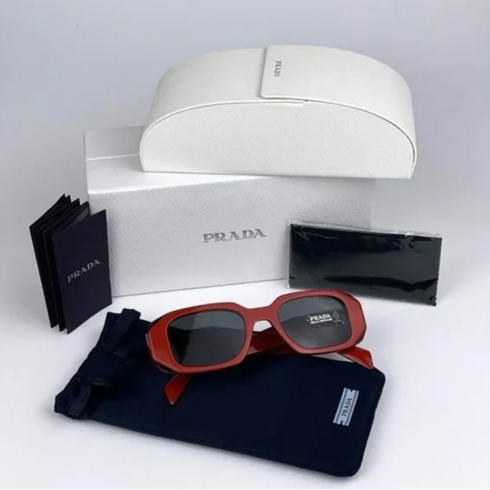 NEW Prada PR17WS 12N5S0 Orange Black Dark Grey Rectangle Unisex Sunglasses - Picture 13 of 15